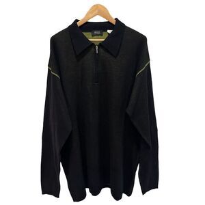 Vtg Versace Classic V2 Men's 1/4 Zip Sweater Black/Yellow Wool Greek Key 3XL euc